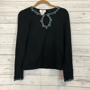 Talbots Petite black silk beaded top